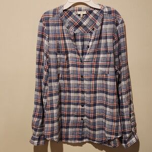 ❤️ JOIE LIGHTWEIGHT PLAID COTTON BUTTON DOWN TOP / SHIRT, MEDIUM